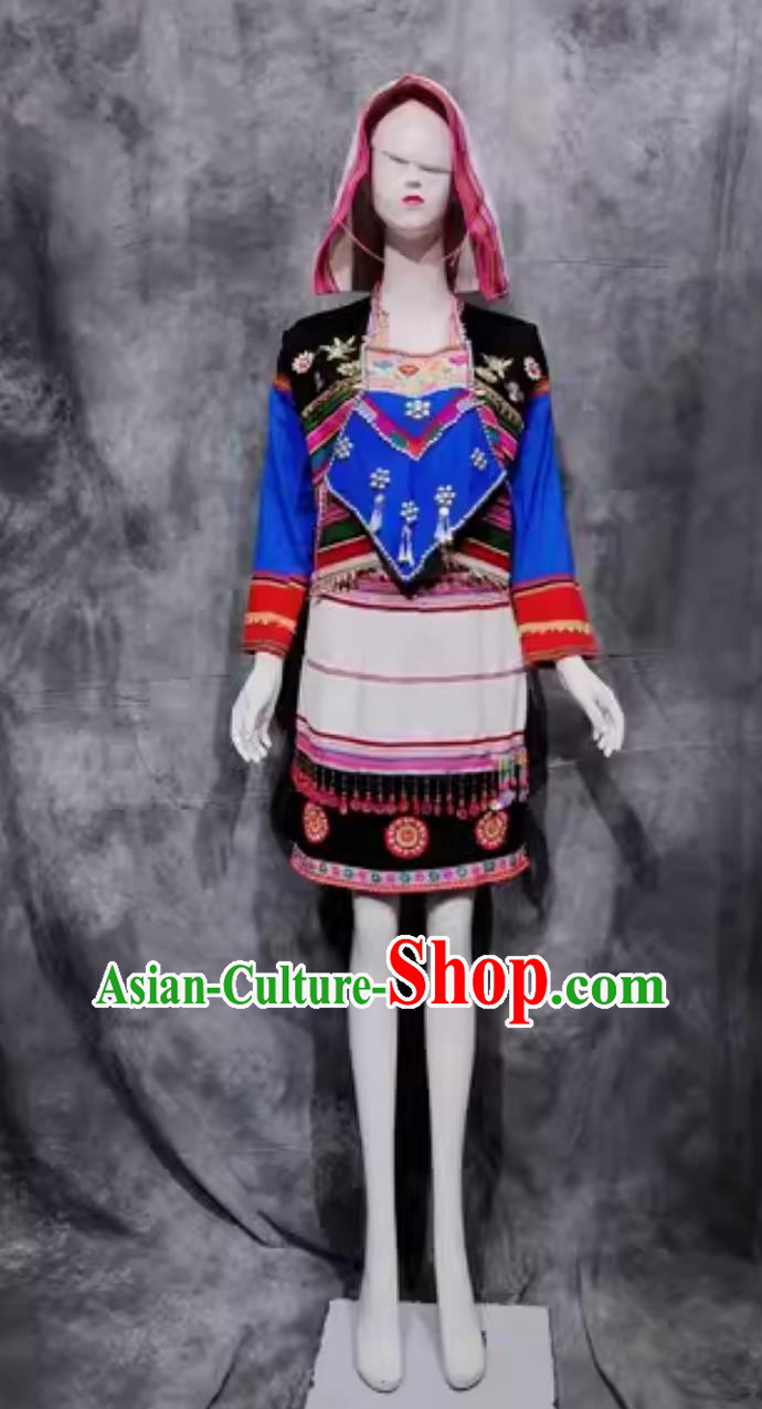 China Jino National Minority Woman Clothing Yunnan Travel Photography Outfit Traditional Chinese Jinuo Ethnic Festival Costume
