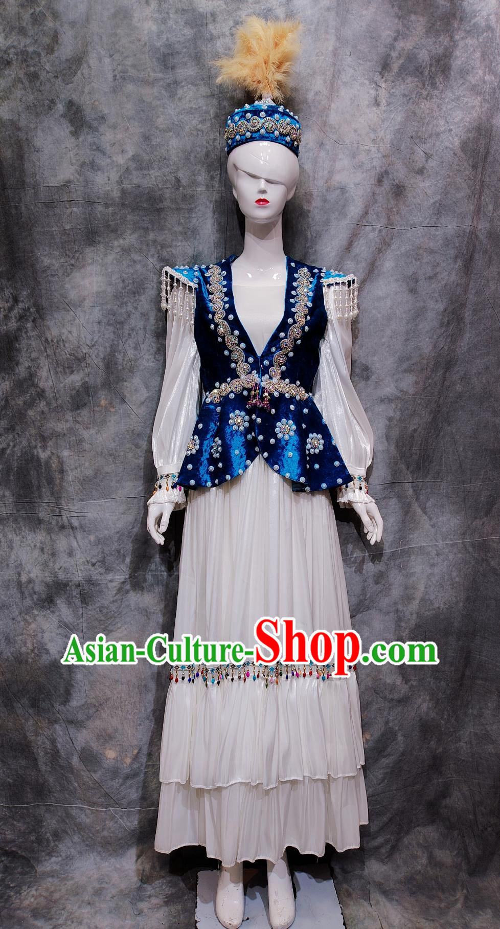 Traditional Xinjiang Festival Performance Dress Chinese Kazak Ethnic Dance Costume China Hazak National Minority Woman Clothing