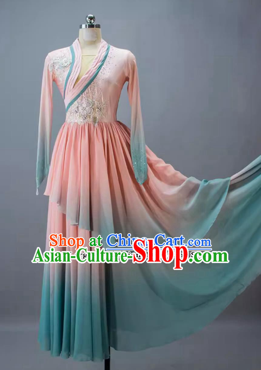 China Classical Dance Clothing Chinese Dance Contest Program Ink Painting Language Replica Dress