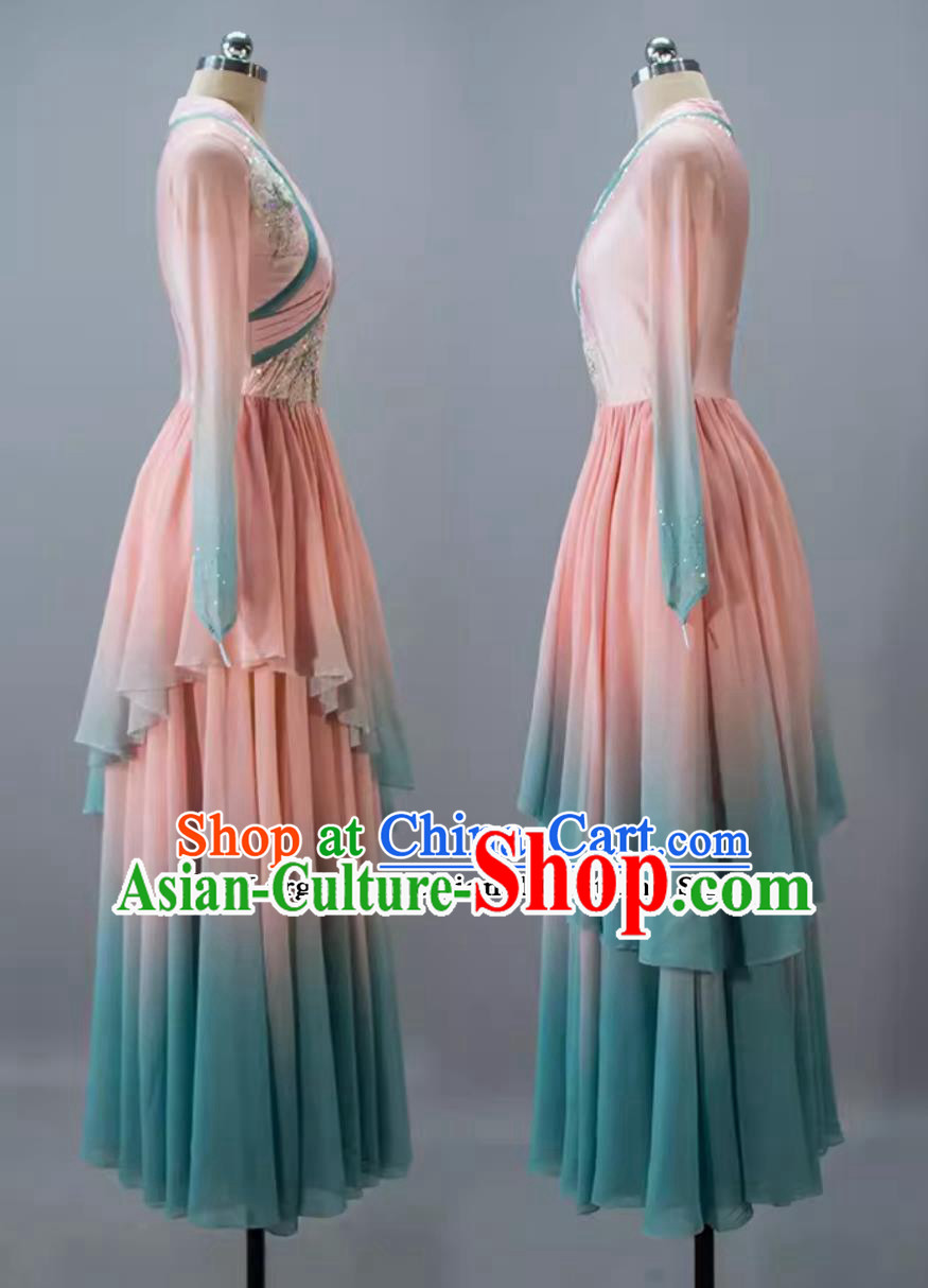China Classical Dance Clothing Chinese Dance Contest Program Ink Painting Language Replica Dress