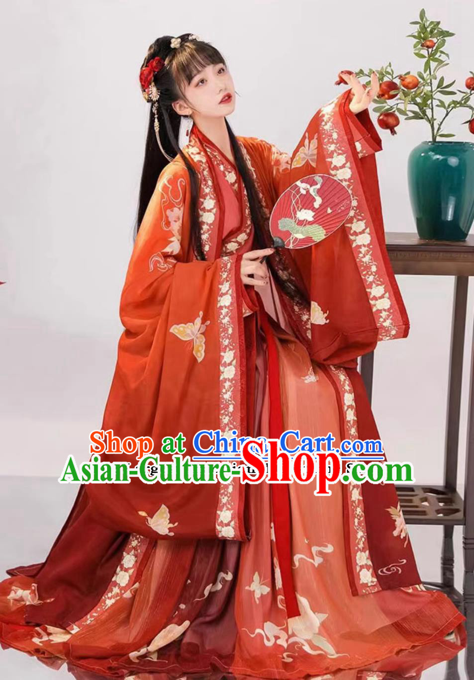 Traditional Wedding Clothing Chinese Jin Dynasty Bride Red Dress Ancient China Princess Costume