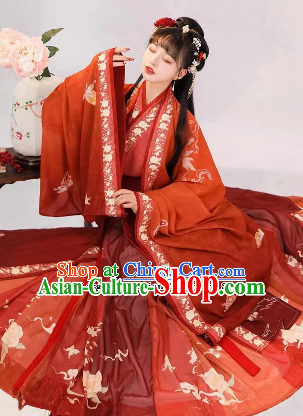 Traditional Wedding Clothing Chinese Jin Dynasty Bride Red Dress Ancient China Princess Costume
