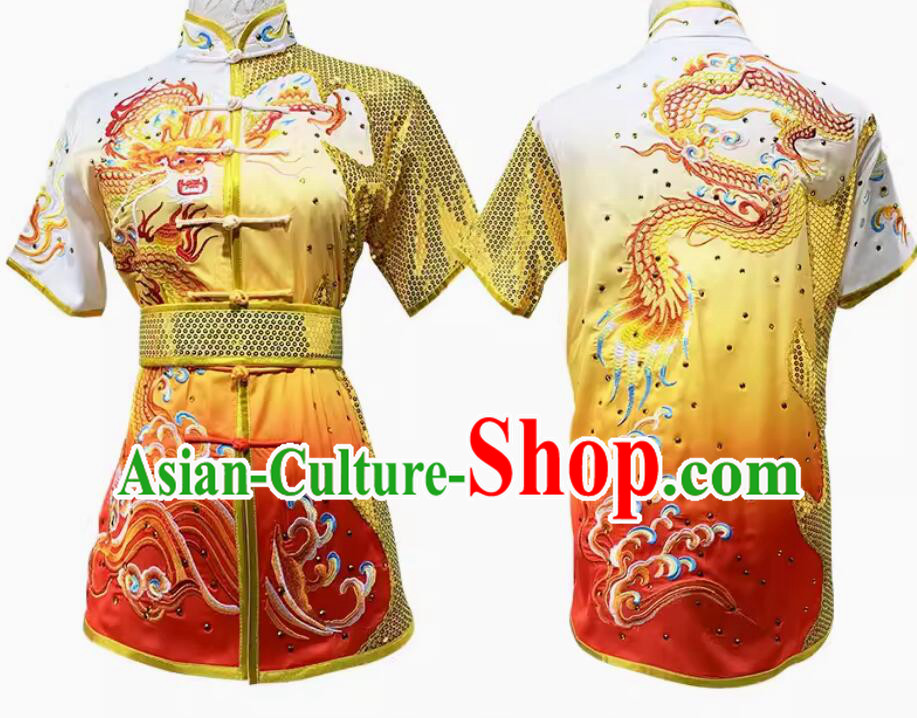 Top Embroidered Dragon Martial Arts Suit Chinese Kung Fu Costume Pure Silk Wushu Competition Uniform