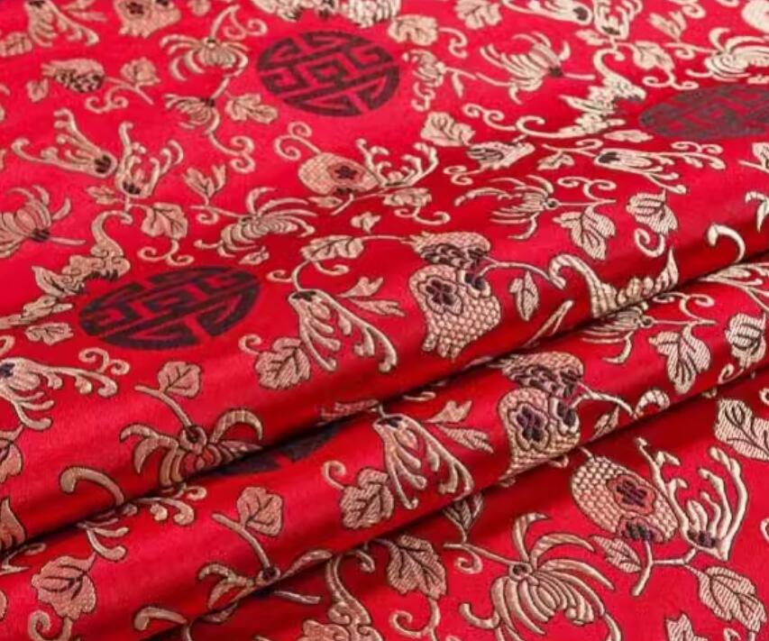 Chinese Tang Suit Cheongsam Material Traditional Pomegranate Pattern Design Hanfu Red Brocade Fabric