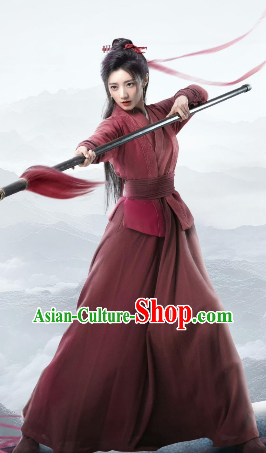 Ancient China Female Warrior Costume Chinese Wuxia TV Series The Legend of Heroes Heroine Mu Nian Ci Red Clothing