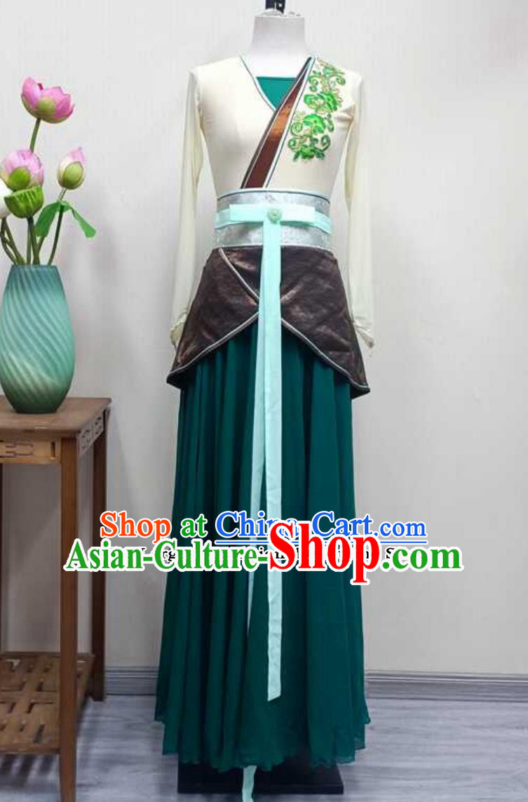 China Classical Dance Clothing Chinese Han Tang Dance Jia Ming Xing Costume Women Group Performance Green Dress