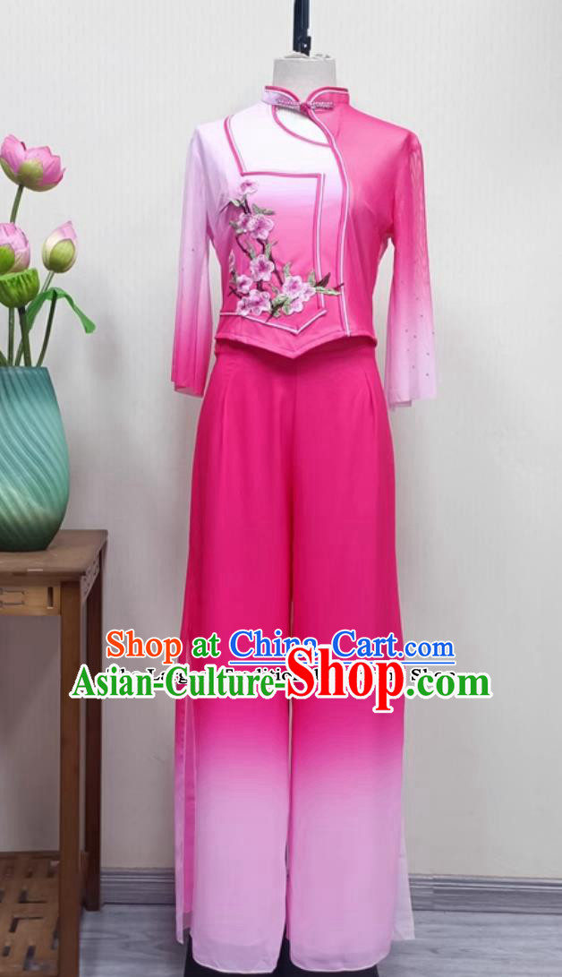Chinese Folk Dance Jiaozhou Yangko Costume Women Group Performance Pink Outfit China Yangge Dance Clothing