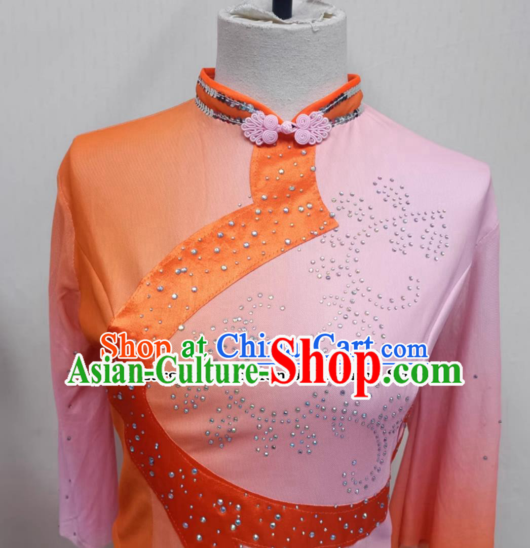 Chinese Folk Dance Costume Women Group Performance Orange Outfit China Yangko Dance Clothing