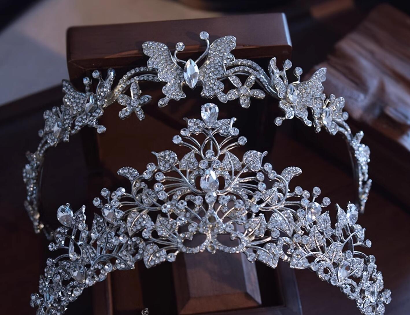 Top Queen Double Layer Royal Crown Retro Baroque Wedding Headpiece Bride Hair Jewelry for Women