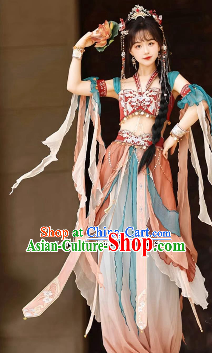 Chinese  Flying Apsaras Hanfu China Dunhuang Feitian Dance Costumes Complete Set