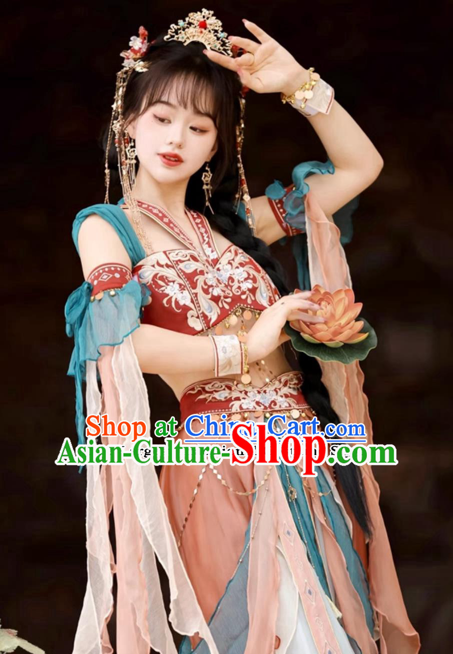Chinese  Flying Apsaras Hanfu China Dunhuang Feitian Dance Costumes Complete Set