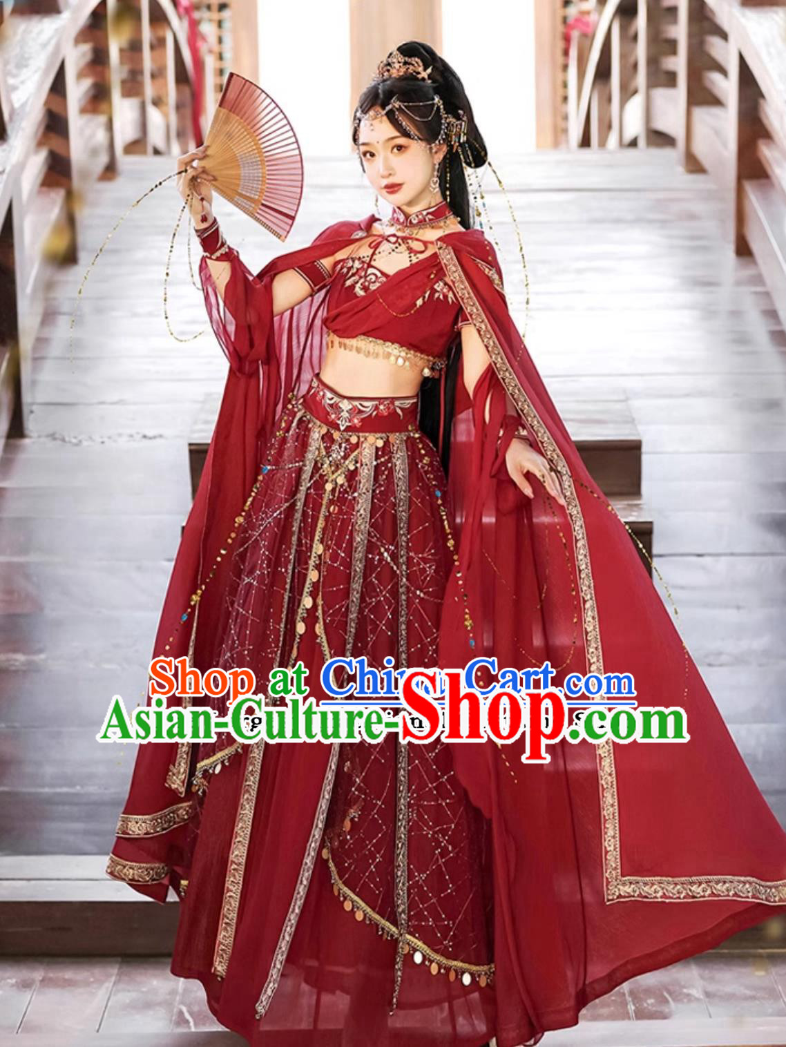 China Dunhuang Feitian Dance Costumes Chinese Flying Apsaras Hanfu Red Dress Complete Set