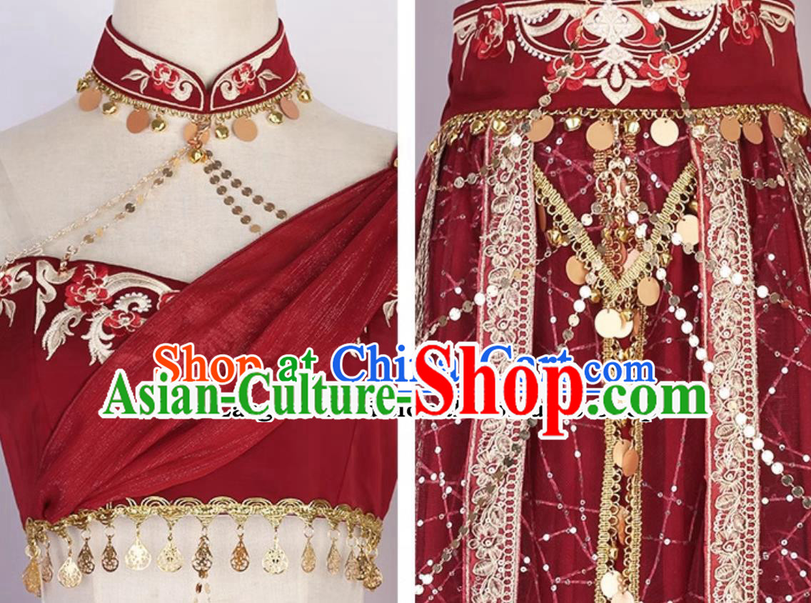 China Dunhuang Feitian Dance Costumes Chinese Flying Apsaras Hanfu Red Dress Complete Set