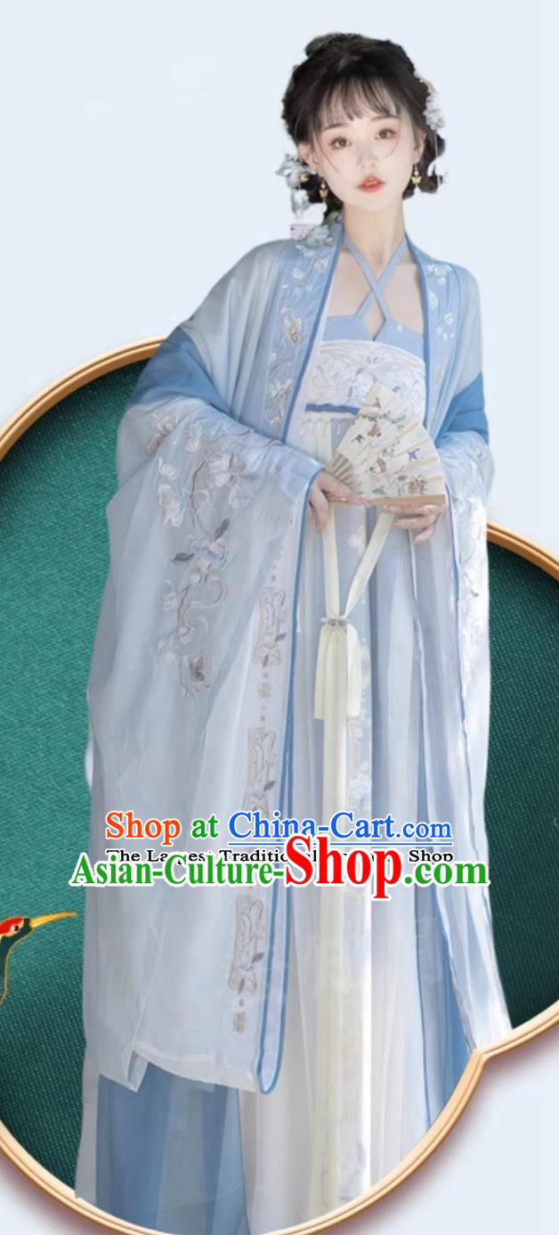 Ancient China Tang Dynasty Royal Princess Costumes Chinese Hanfu Fairy Blue Dress