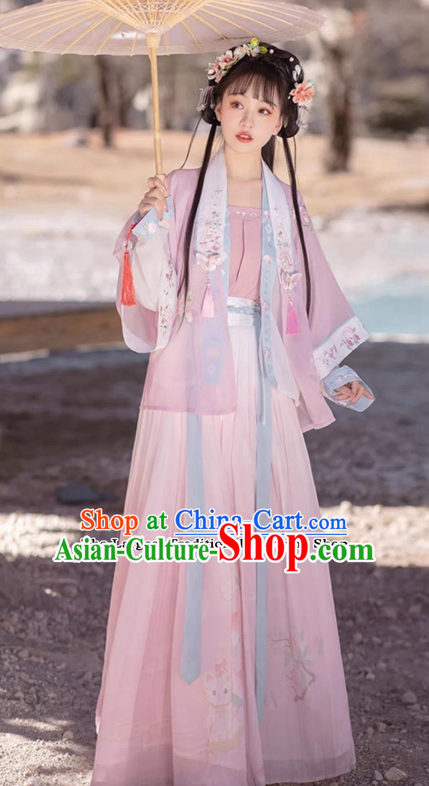 China Song Dynasty Young Lady Pink Dress Ancient Royal Princess Costumes Chinese Hanfu