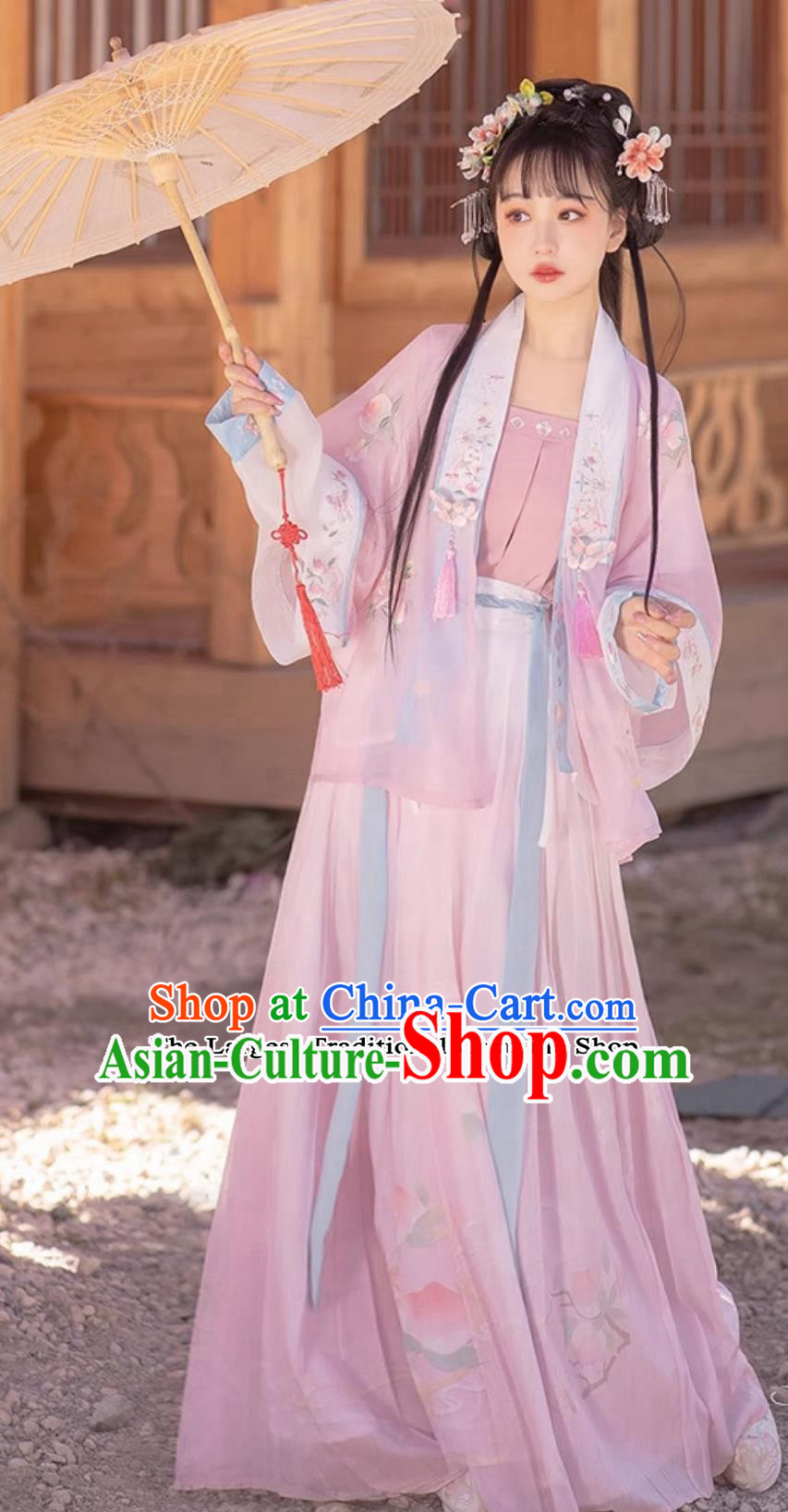 China Song Dynasty Young Lady Pink Dress Ancient Royal Princess Costumes Chinese Hanfu