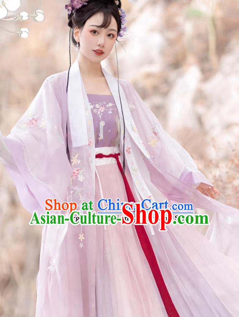 Ancient China Ming Dynasty Royal Princess Dresses Young Lady Costumes Lilac Chinese Hanfu