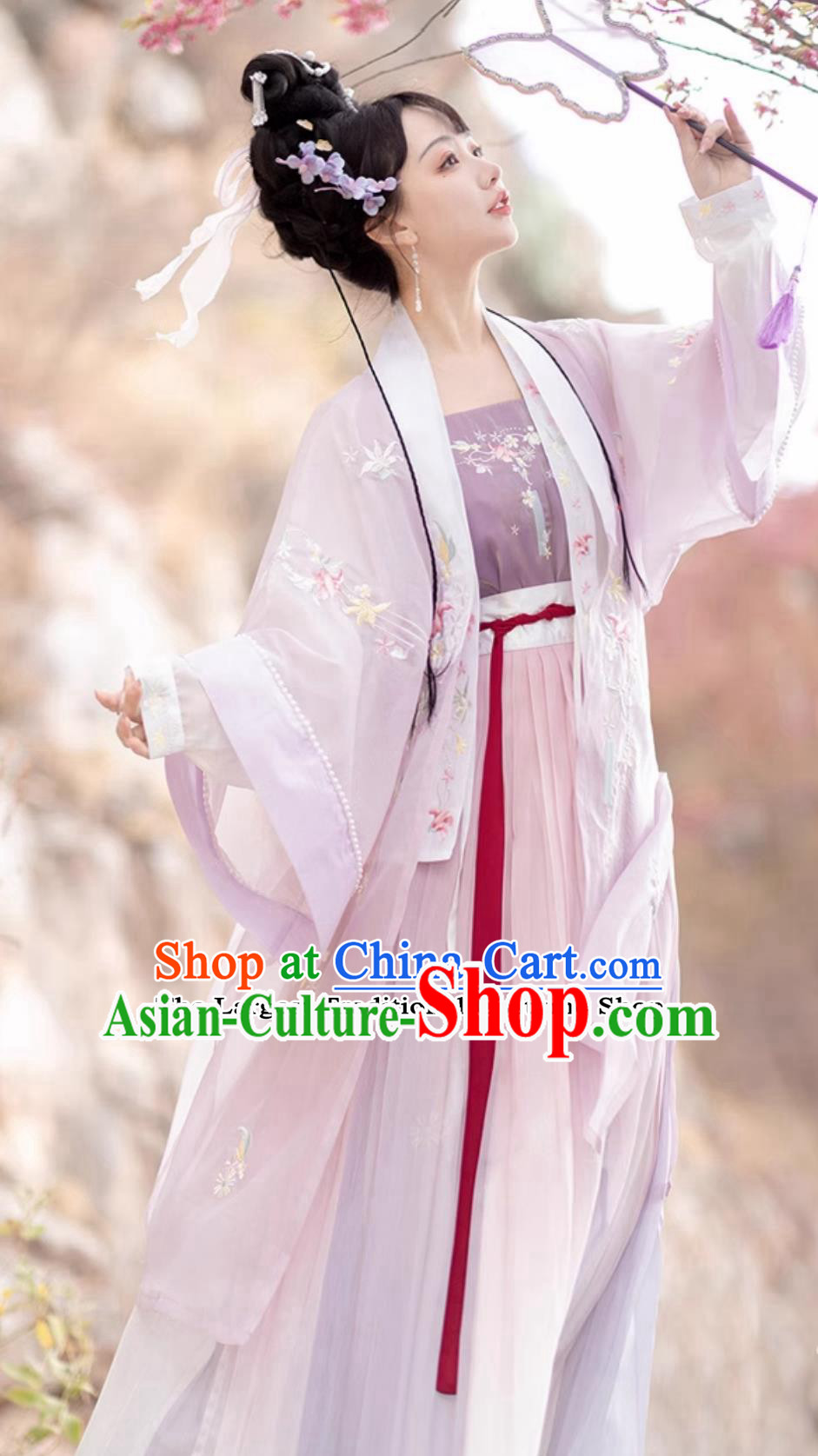 Ancient China Ming Dynasty Royal Princess Dresses Young Lady Costumes Lilac Chinese Hanfu