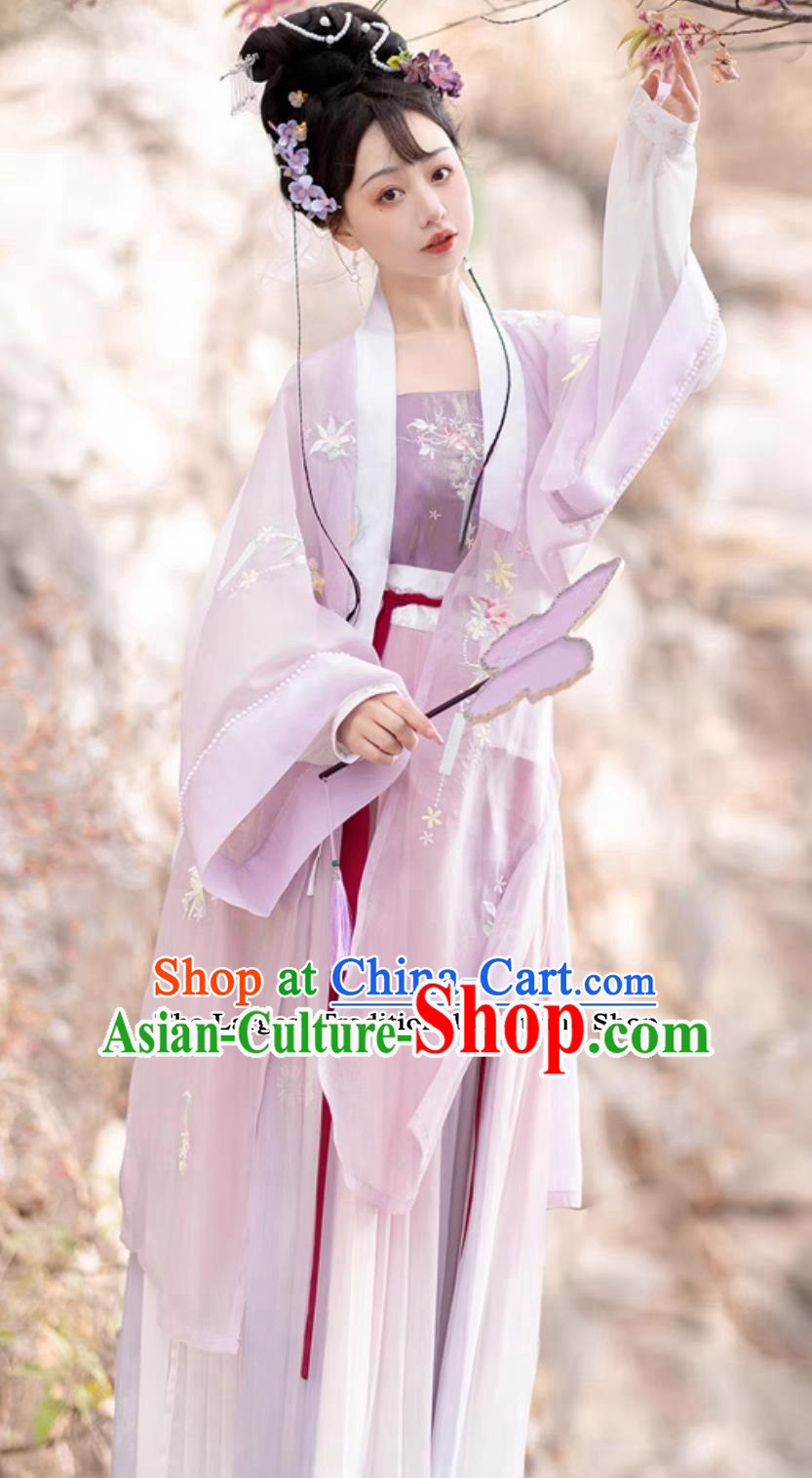 Ancient China Ming Dynasty Royal Princess Dresses Young Lady Costumes Lilac Chinese Hanfu