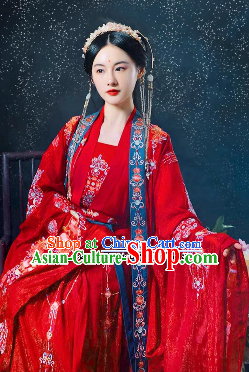 Chinese Wedding Hanfu Ancient China Bride Red Dress Ming Dynasty Young Lady Costume