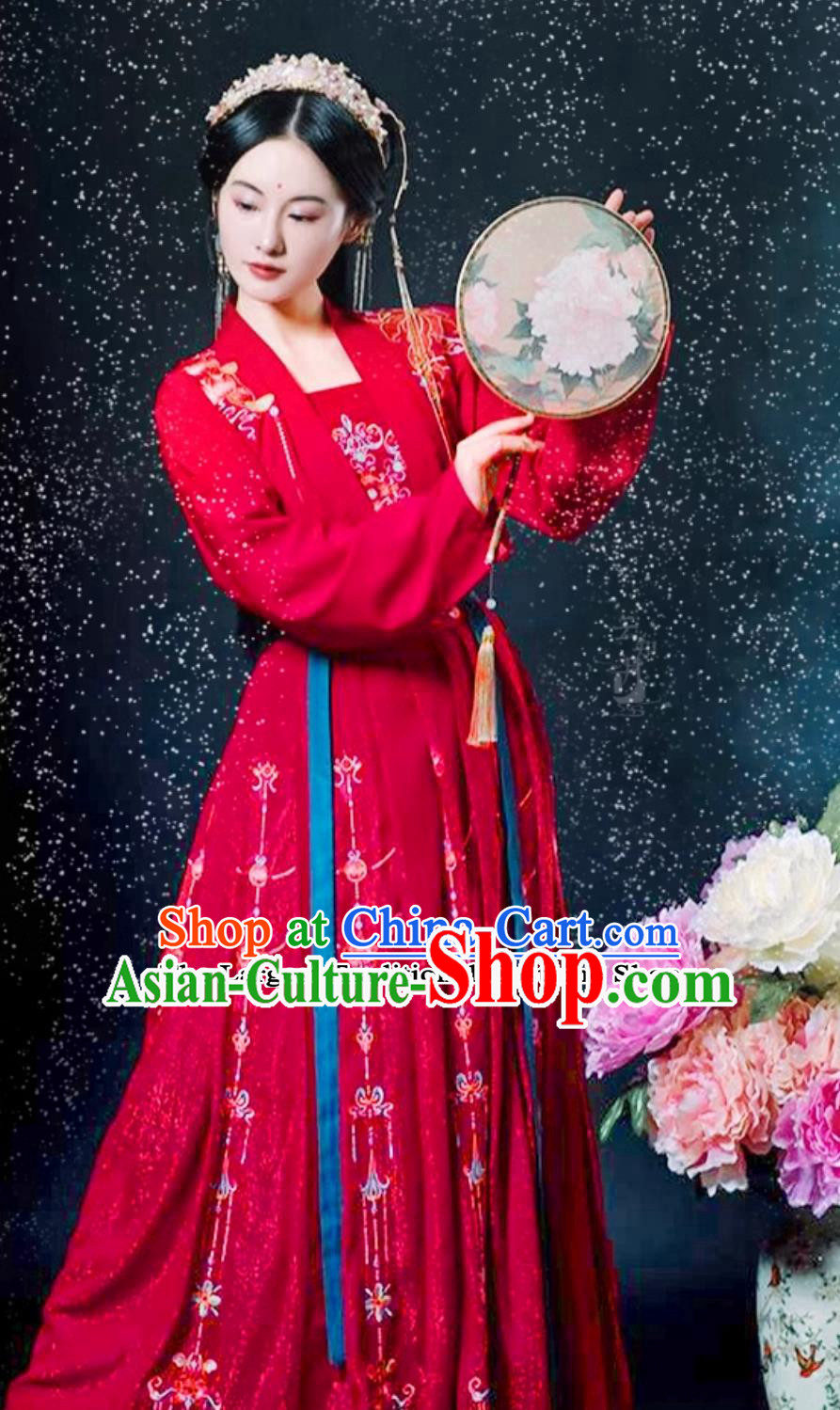 Chinese Wedding Hanfu Ancient China Bride Red Dress Ming Dynasty Young Lady Costume