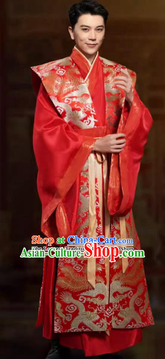 Traditional China Wedding Clothing Chinese Tang Dynasty Hanfu Ancient Groom Red Attire