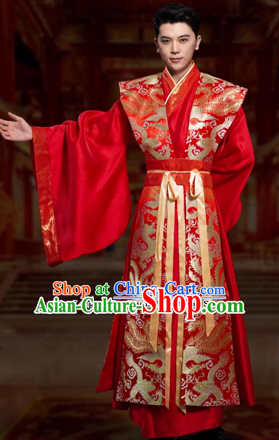 Traditional China Wedding Clothing Chinese Tang Dynasty Hanfu Ancient Groom Red Attire