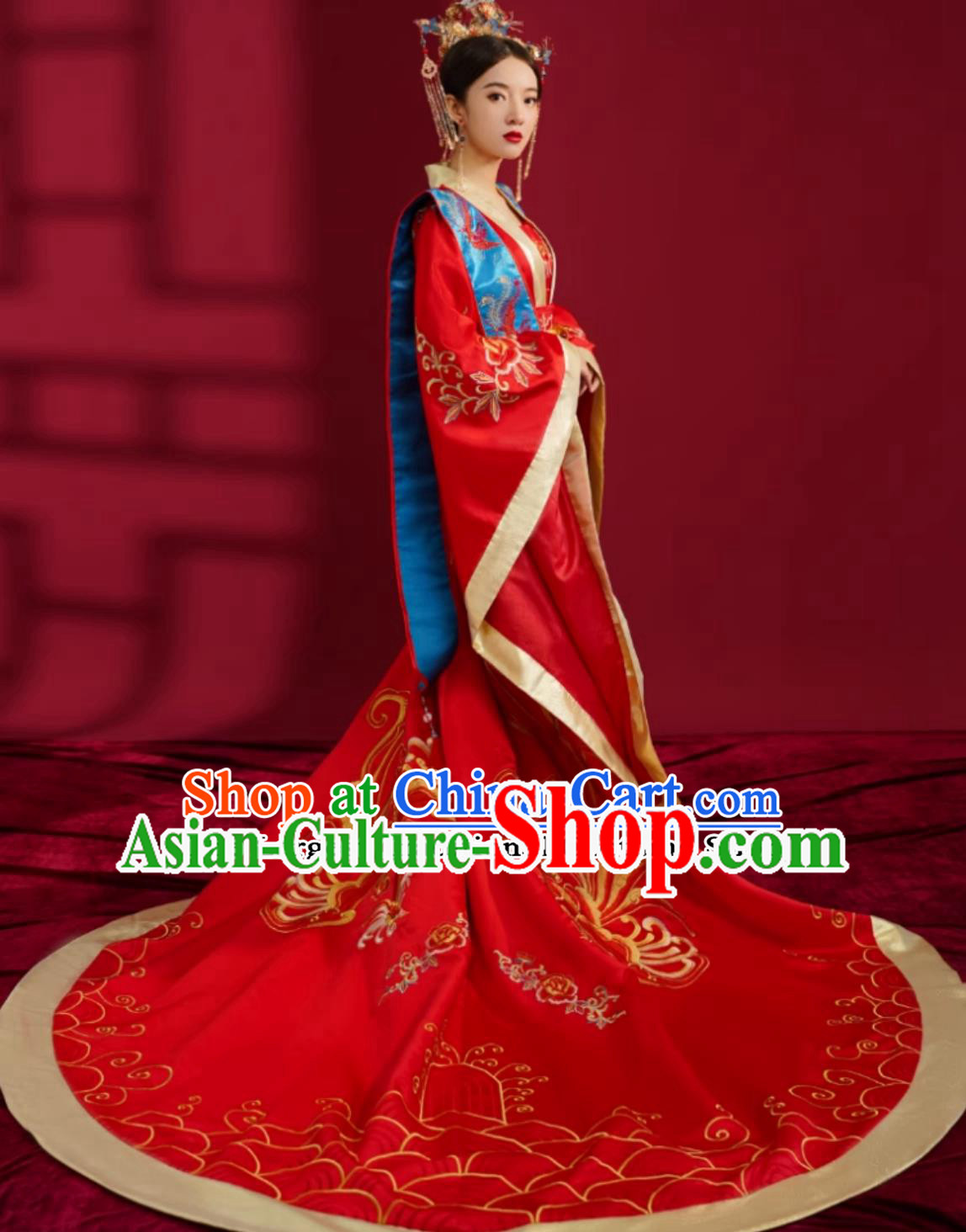 Chinese Ming Dynasty Hanfu Ancient Empress Red Attire Traditional China Wedding Clothing Red Dress