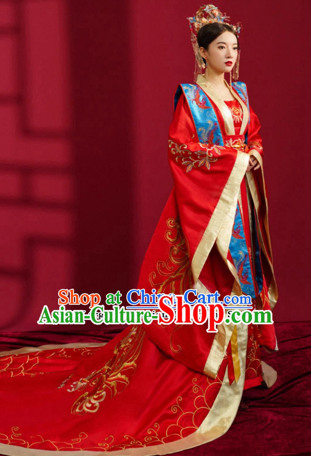 Chinese Ming Dynasty Hanfu Ancient Empress Red Attire Traditional China Wedding Clothing Red Dress
