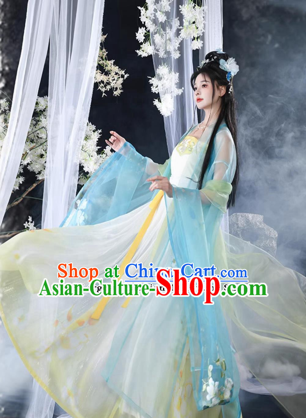Ancient China Palace Lady Costume Traditional Woman Clothing Chinese Tang Dynasty Princess Blue Hanfu