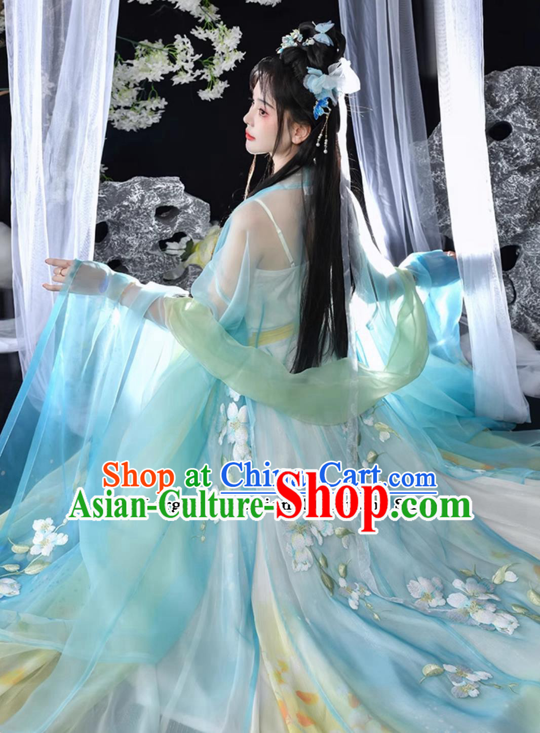 Ancient China Palace Lady Costume Traditional Woman Clothing Chinese Tang Dynasty Princess Blue Hanfu