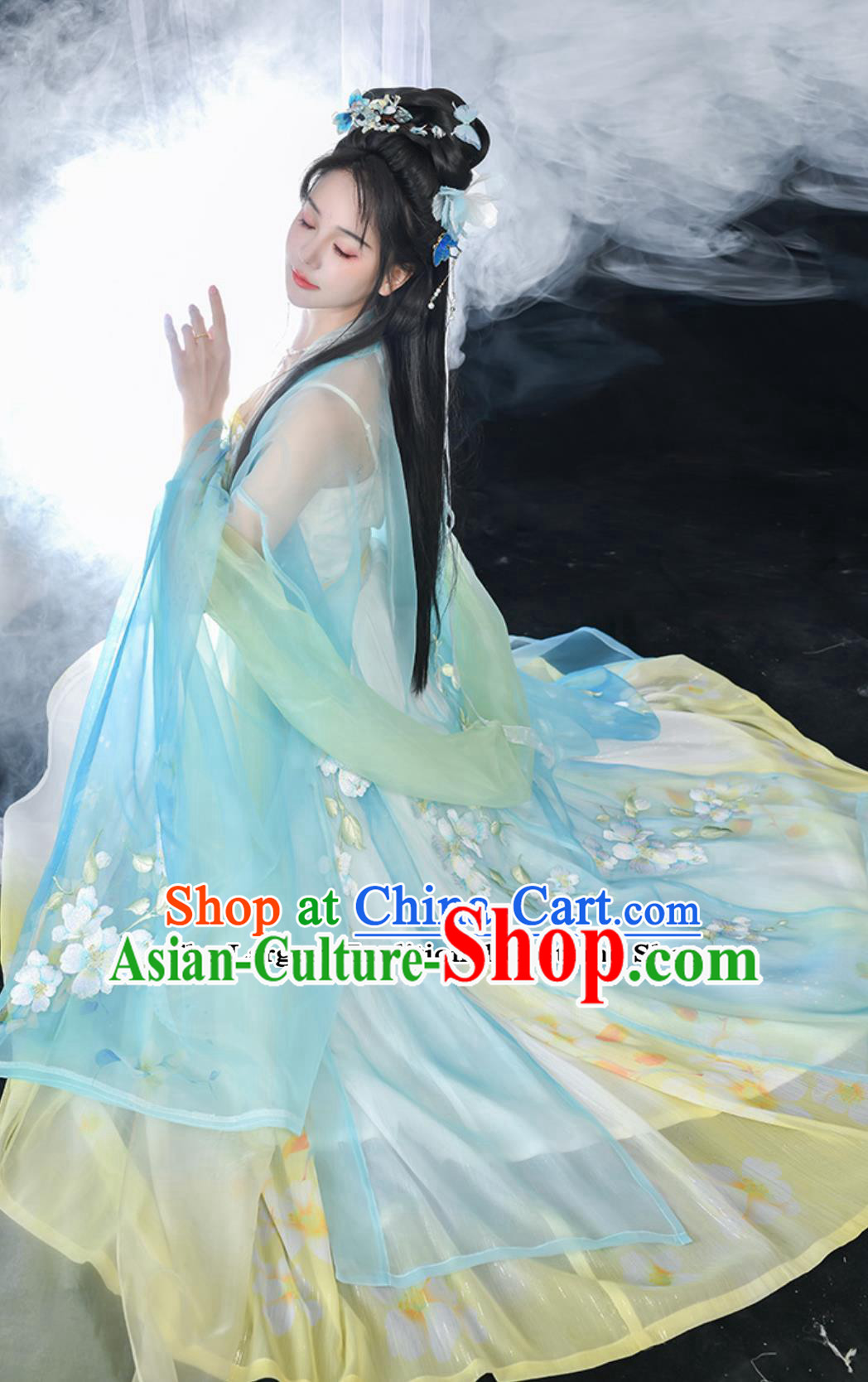 Ancient China Palace Lady Costume Traditional Woman Clothing Chinese Tang Dynasty Princess Blue Hanfu