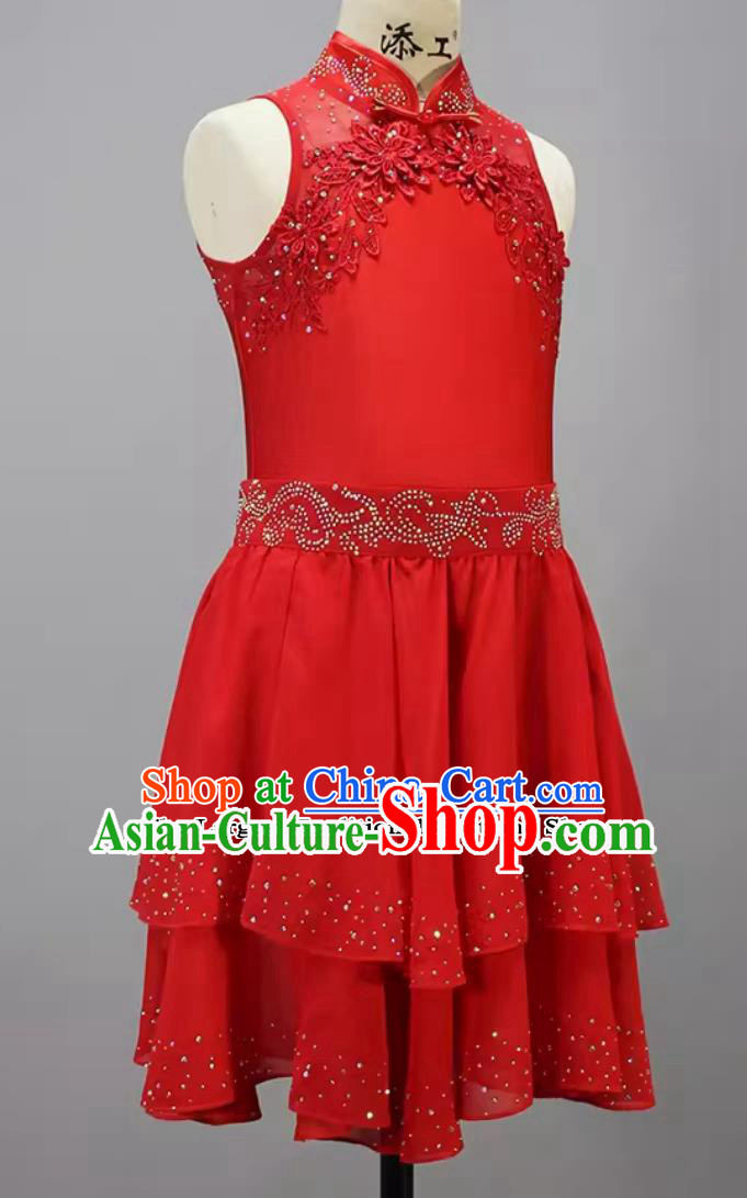 Chinese Children Dance Competition Clothing Classical Dance Red Dress Solo Dance Costume