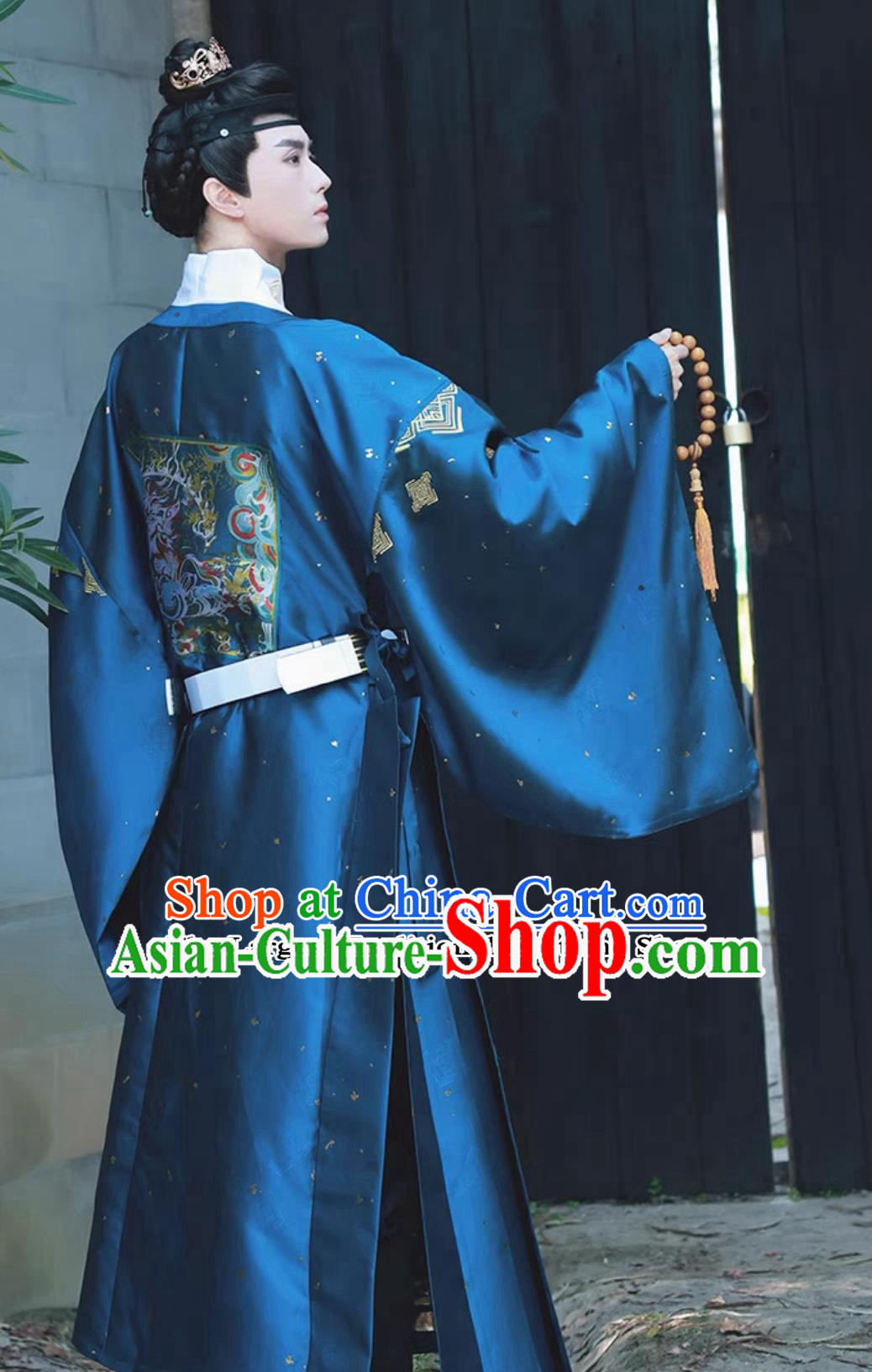 Ming Dynasty Blue Hanfu Robe Ancient China Prince Costume Chinese Traditional Official Clothing