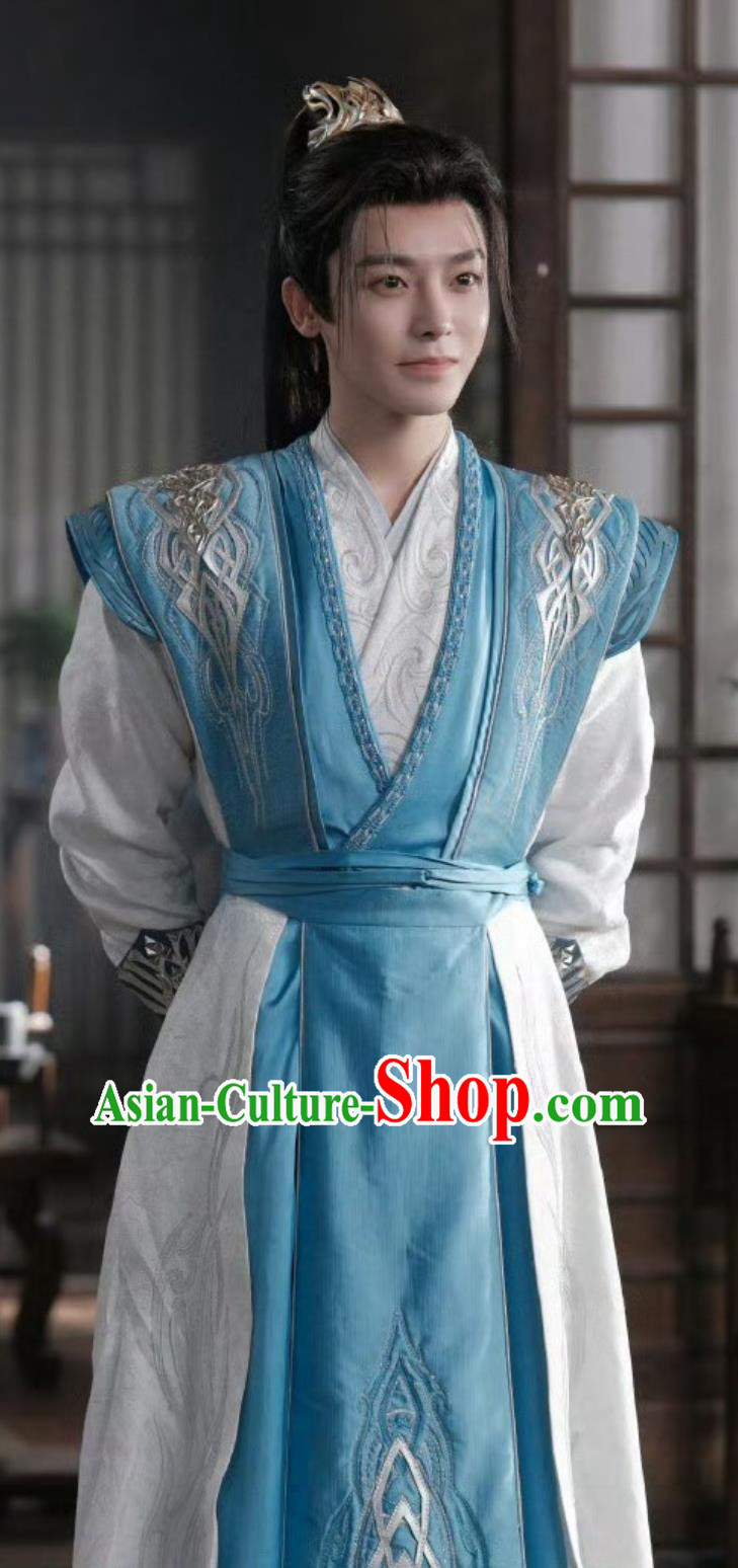 Ancient China Hero Blue Clothing Chinese TV Drama Dashing Youth Childe Baili Dong Jun Garment Costume