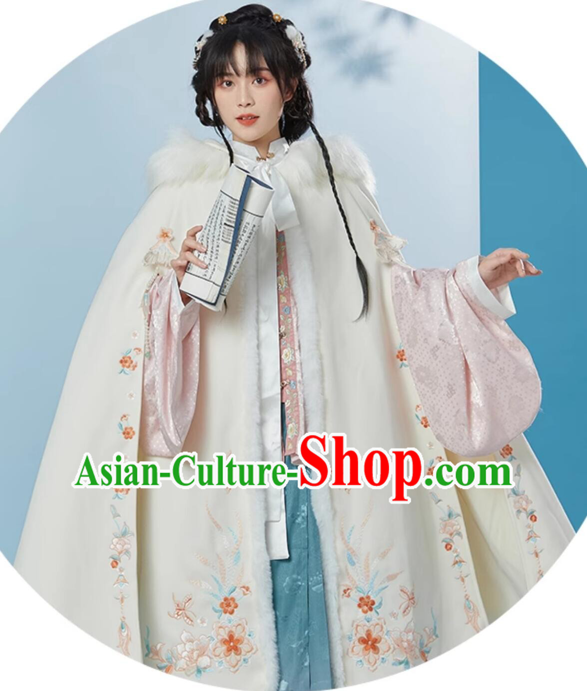 Chinese Embroidered Warm Cloak Winter Traditional Hanfu Cape Ancient China Princess Mantle Costume