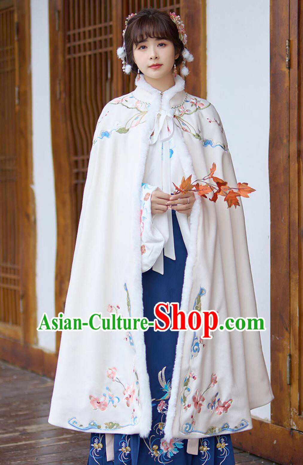 Ancient China Princess Mantle Costume Chinese Embroidered Warm Cloak Winter Traditional Hanfu Cape