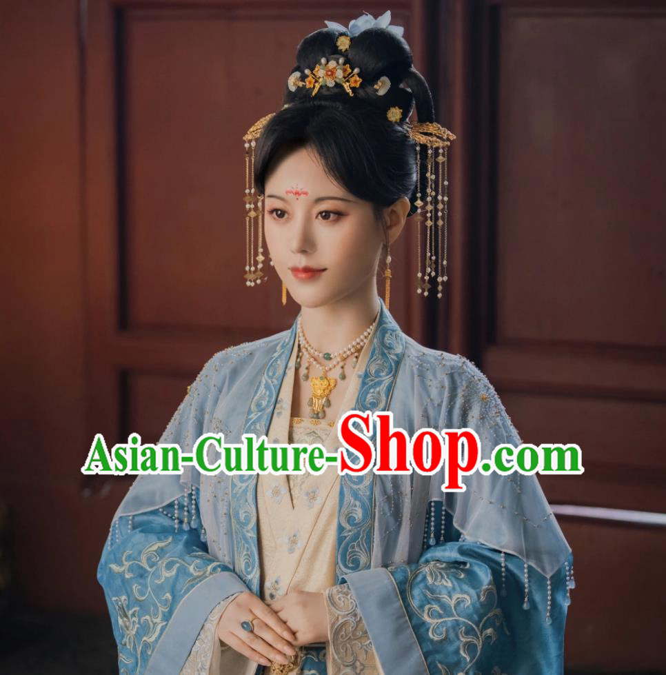 Chinese TV Drama Story of Kunning Imperial Consort Xue Shu Blue Dresses Ancient China Court Woman Clothing
