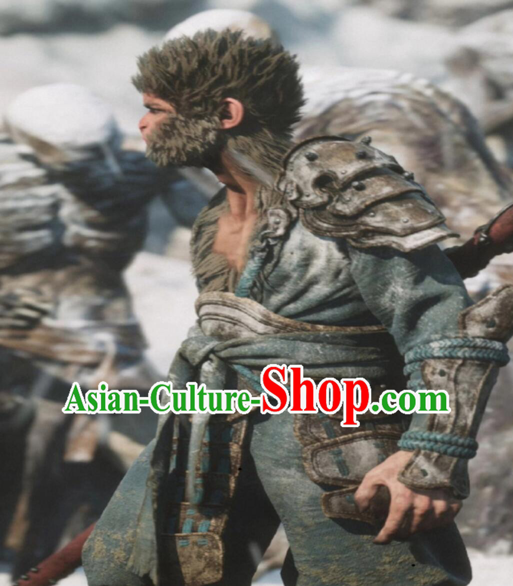 Ancient Chinese Warrior Clothing Black Myth Wukong Tian Ming Ren Costume Monkey Blue Outfit