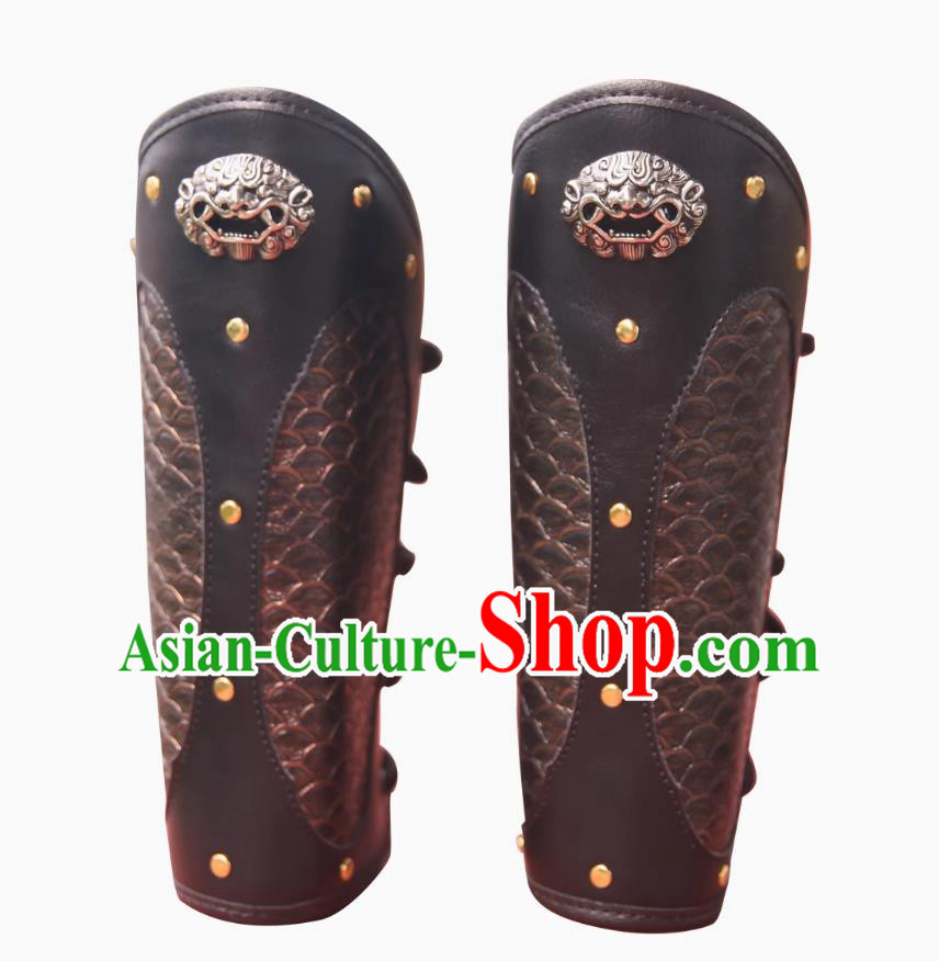 Ancient China Swordsman Wrist Bands Traditional Hanfu Accessories Chinese Ming Dynasty Brown Leather Armguard