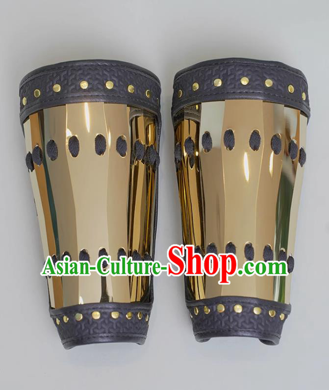 Ancient China Warrior Golden Wrist Bands Traditional Hanfu Accessories Chinese Ming Dynasty Stainless Steel Armguard