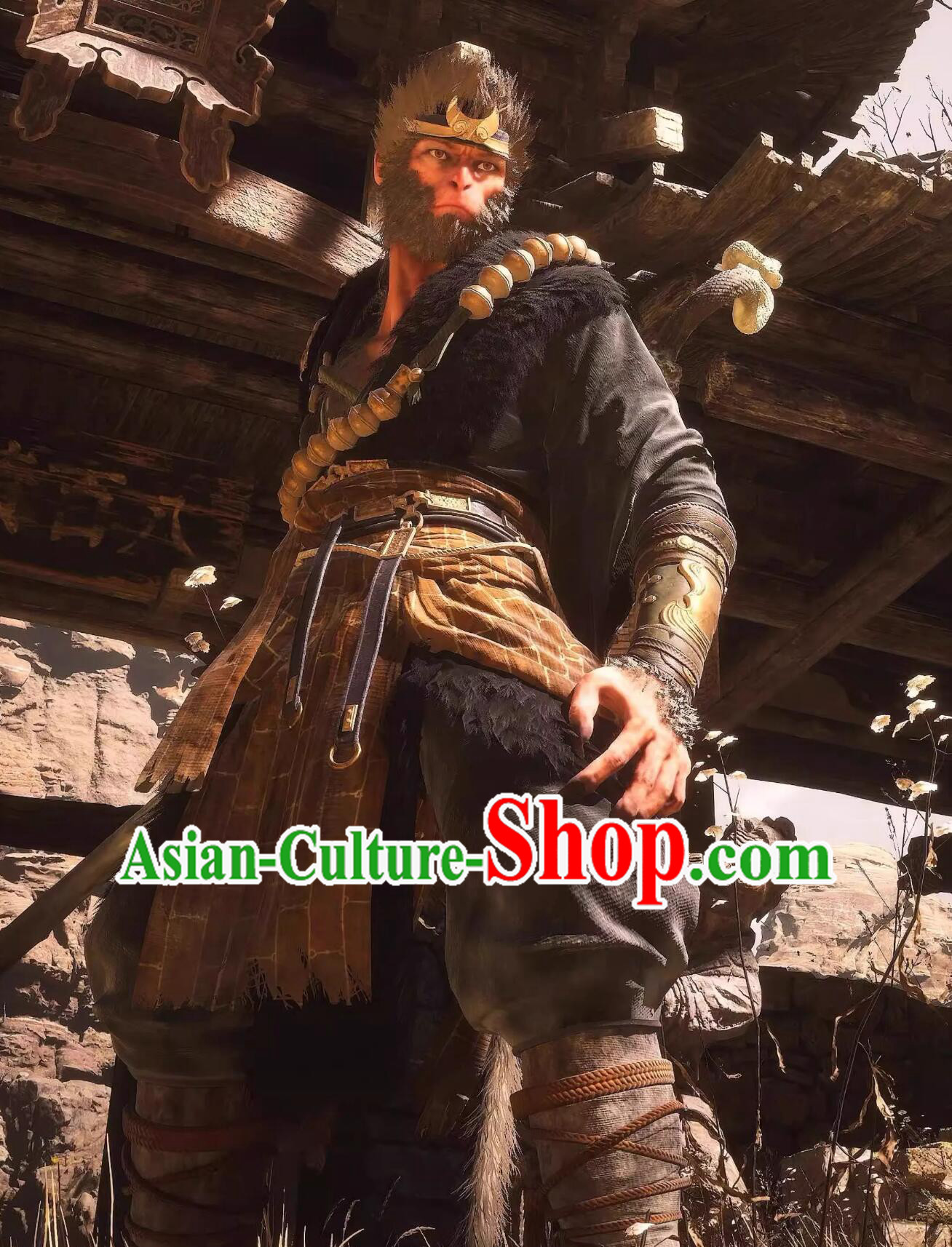 Handmade Black Myth Wukong Black and Golden Outfit Halloween Stage Performance Cosplay Tian Ming Ren Costume