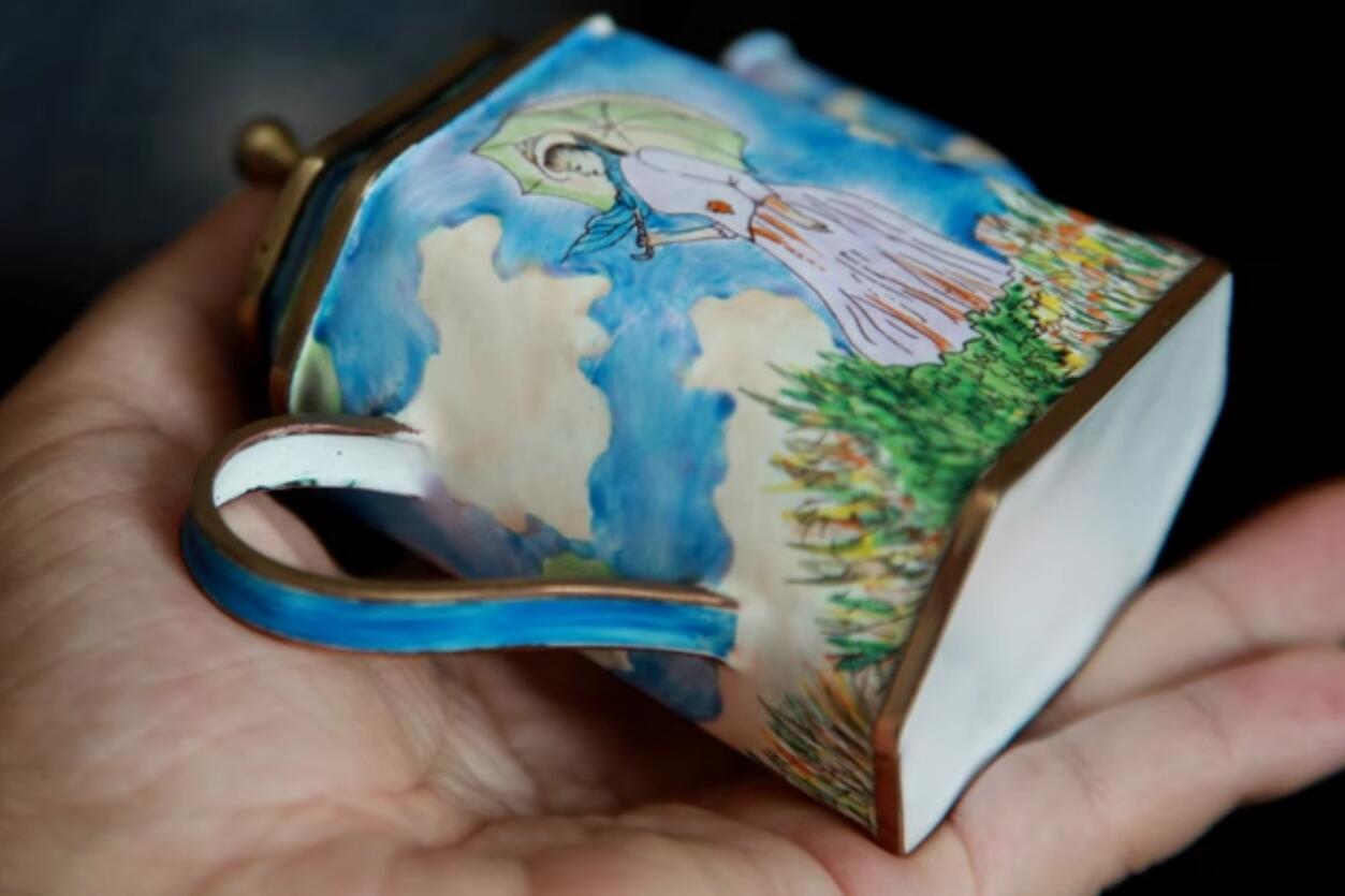 Chinese Hand Painted Enamel Craft Cloisonne Teapot Collection Beautiful Girl
