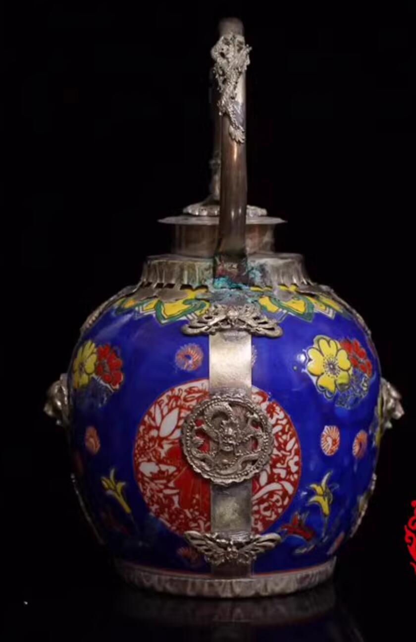 Chinese Traditional Enamel Craft Cloisonne Teapot Lion Head Dragon and Phoenix Bringing Prosperity