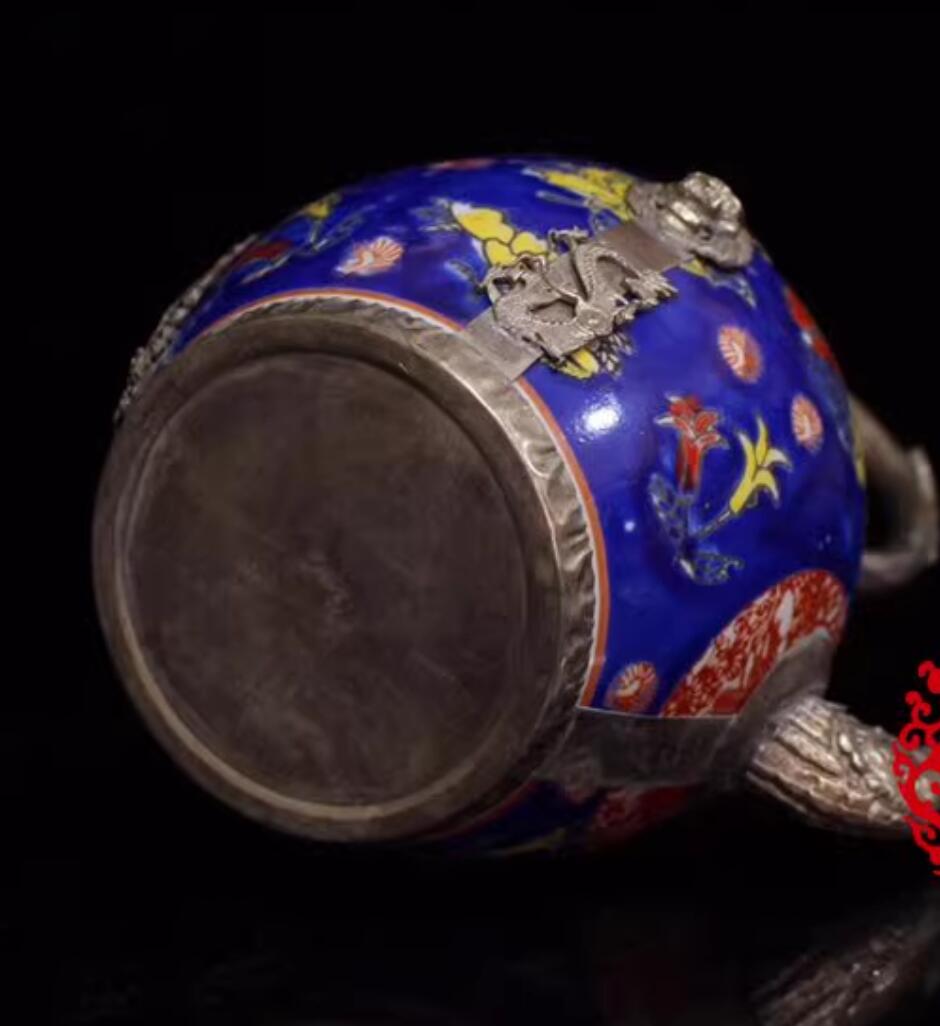 Chinese Traditional Enamel Craft Cloisonne Teapot Lion Head Dragon and Phoenix Bringing Prosperity