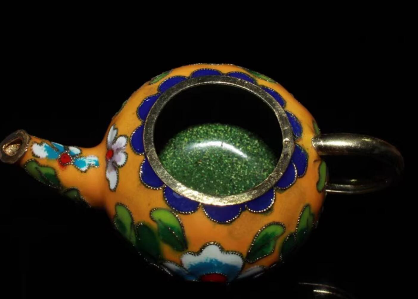 Chinese Traditional Enamel Craft Yellow Cloisonne Teapot Rich Peony