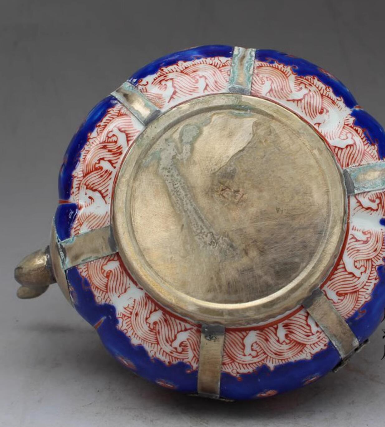 Chinese Traditional Enamel Craft Blue Cloisonne Teapot Dragon and Phoenix Bringing Prosperity