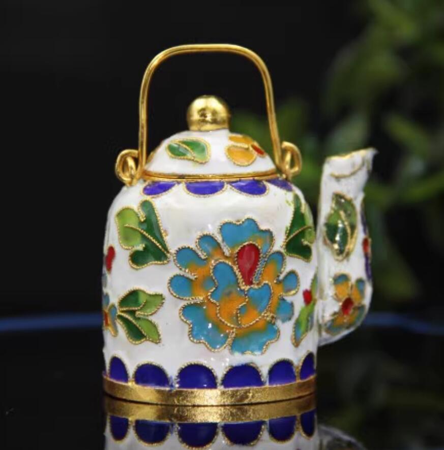 Rich Peony Chinese Traditional Enamel Craft Cloisonne Mini Teapot