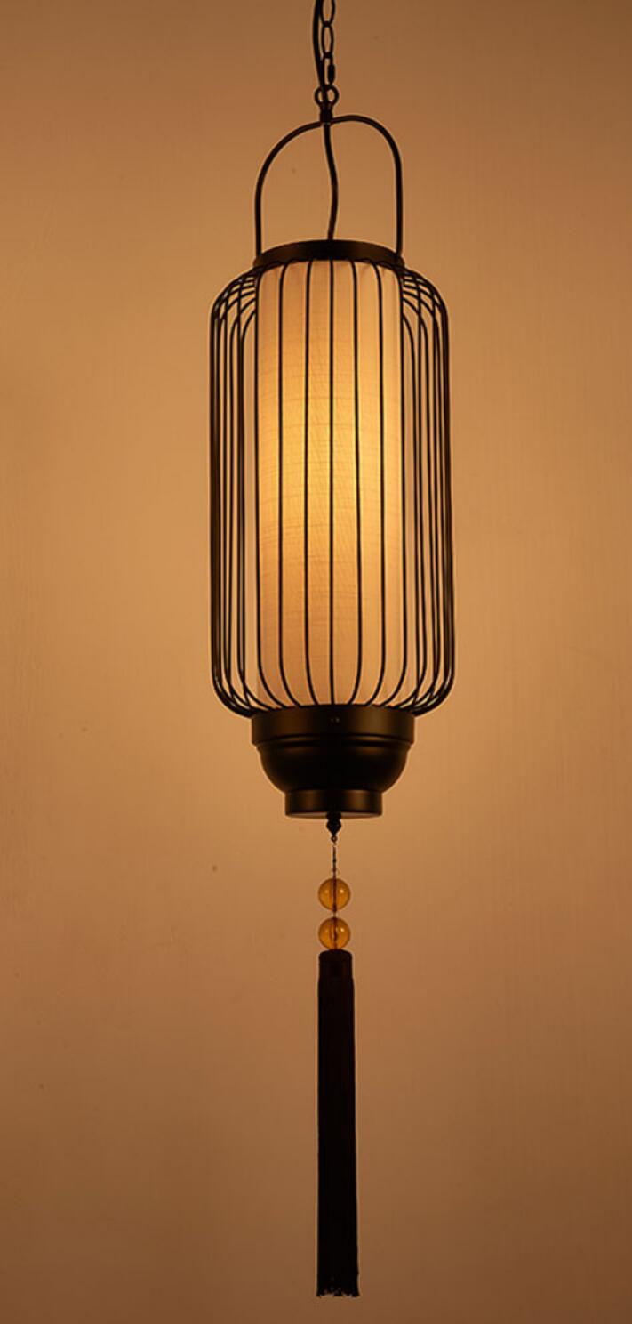 Long Birdcage Lamp Chinese Iron Lighting Tea Room Zen Style Classical Lantern