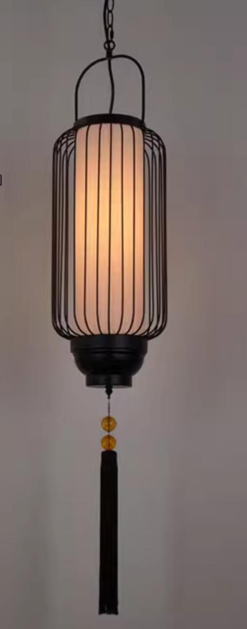 Long Birdcage Lamp Chinese Iron Lighting Tea Room Zen Style Classical Lantern